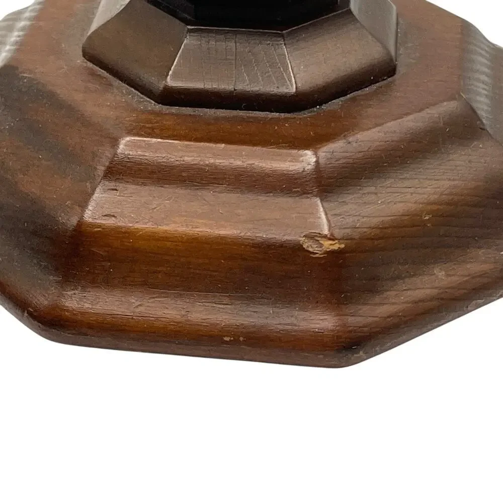 Candle Stick Holders Vintage Set of 2 Wood Octagon Shaped Handmade Retro Rustic
